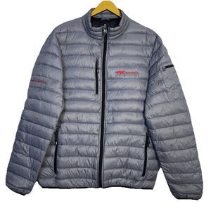 Elevate Mens Puffer Quilted Insulated Down Jacket Size XL Gray Lightweight Logo